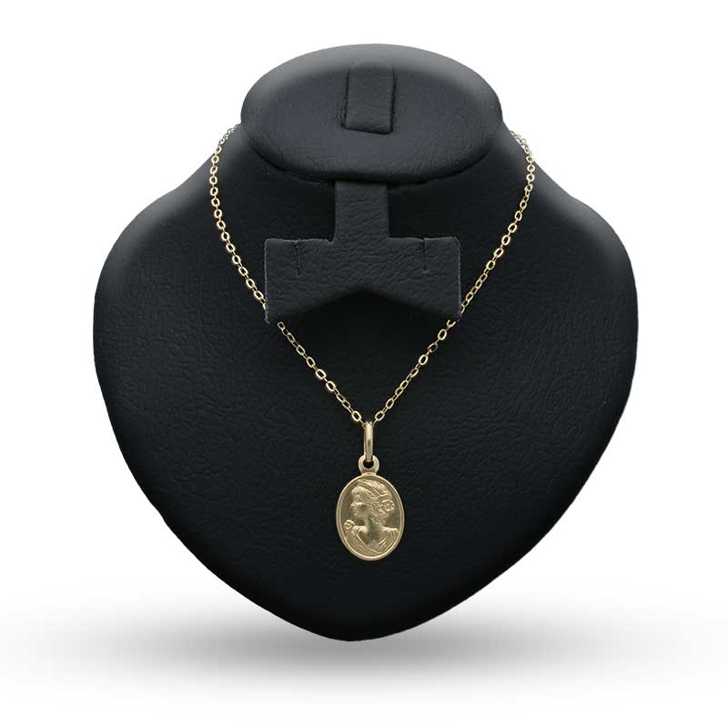 Gold Necklace (Chain with Queen Oval Shaped Pendant) 18KT - FKJNKL18KU1104 - Image 3