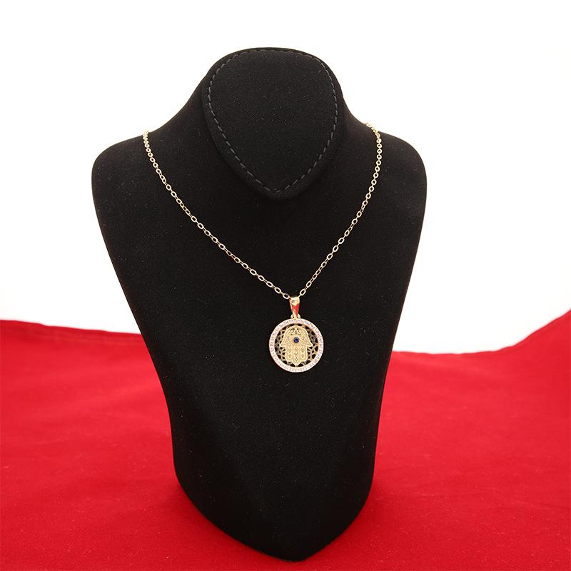 Gold Necklace (Chain with Round Shaped Hamsa Hand Pendant) 18KT - FKJNKL18K2356 - Image 4