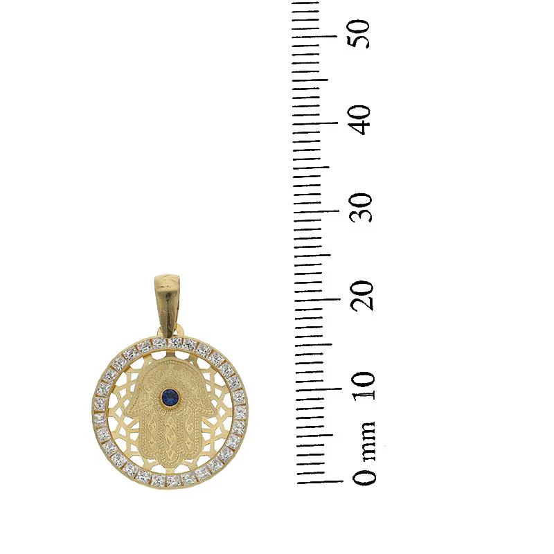 Gold Necklace (Chain with Round Shaped Hamsa Hand Pendant) 18KT - FKJNKL18K2356 - Image 5