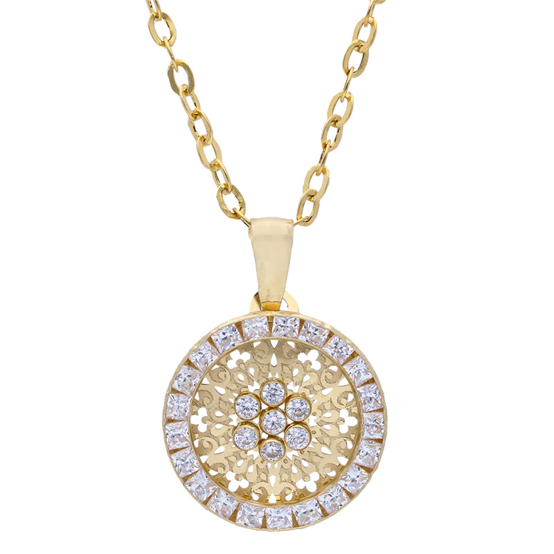 Gold Necklace (Chain with Round Shaped Pendant) 18KT - FKJNKL18KU1081