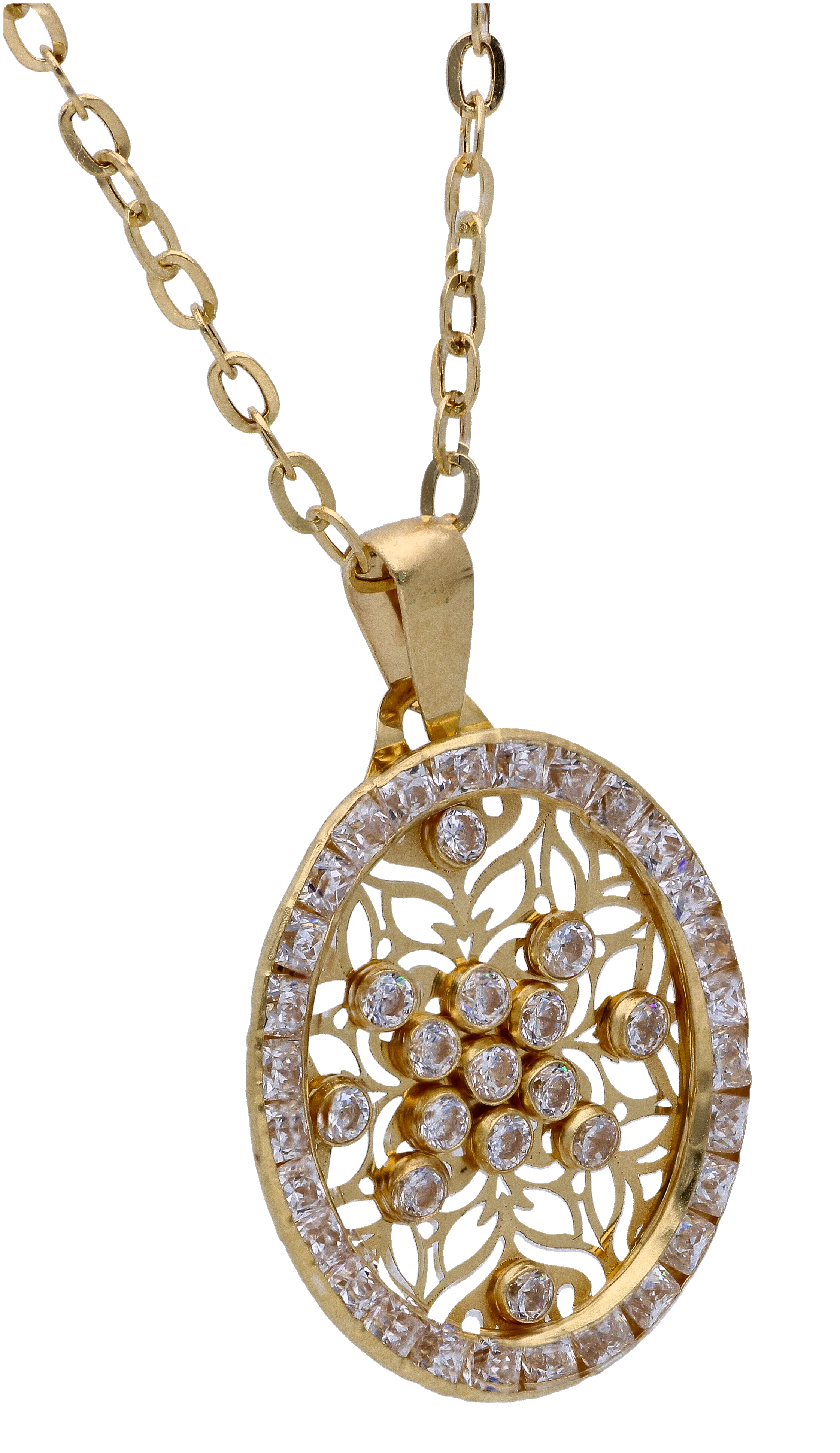 Gold Necklace (Chain with Zircon Gold Pendant) 18KT - FKJNKL18KU6294 - Image 2