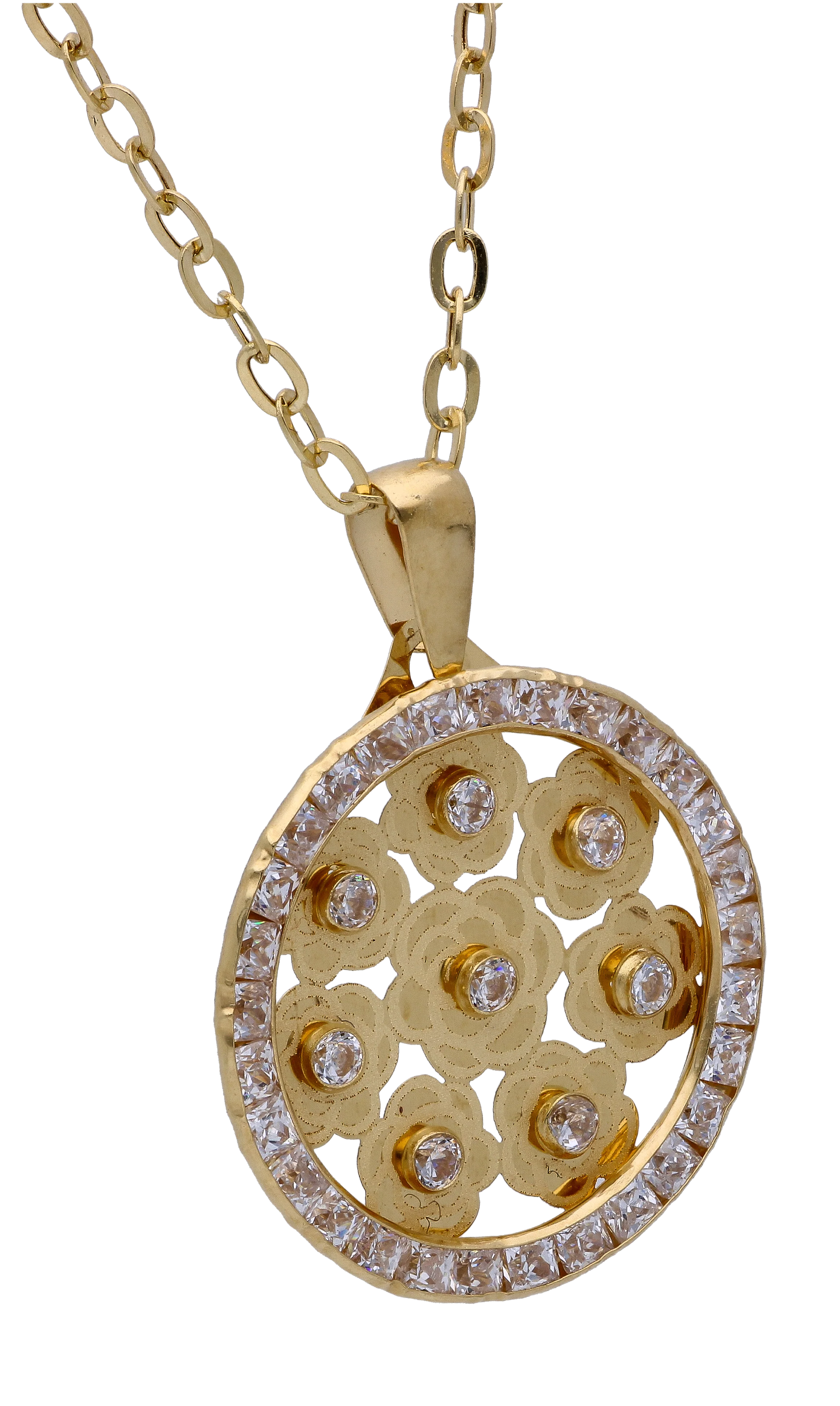 Gold Necklace (Chain with Zircon Gold Pendant) 18KT - FKJNKL18KU6295 - Image 2