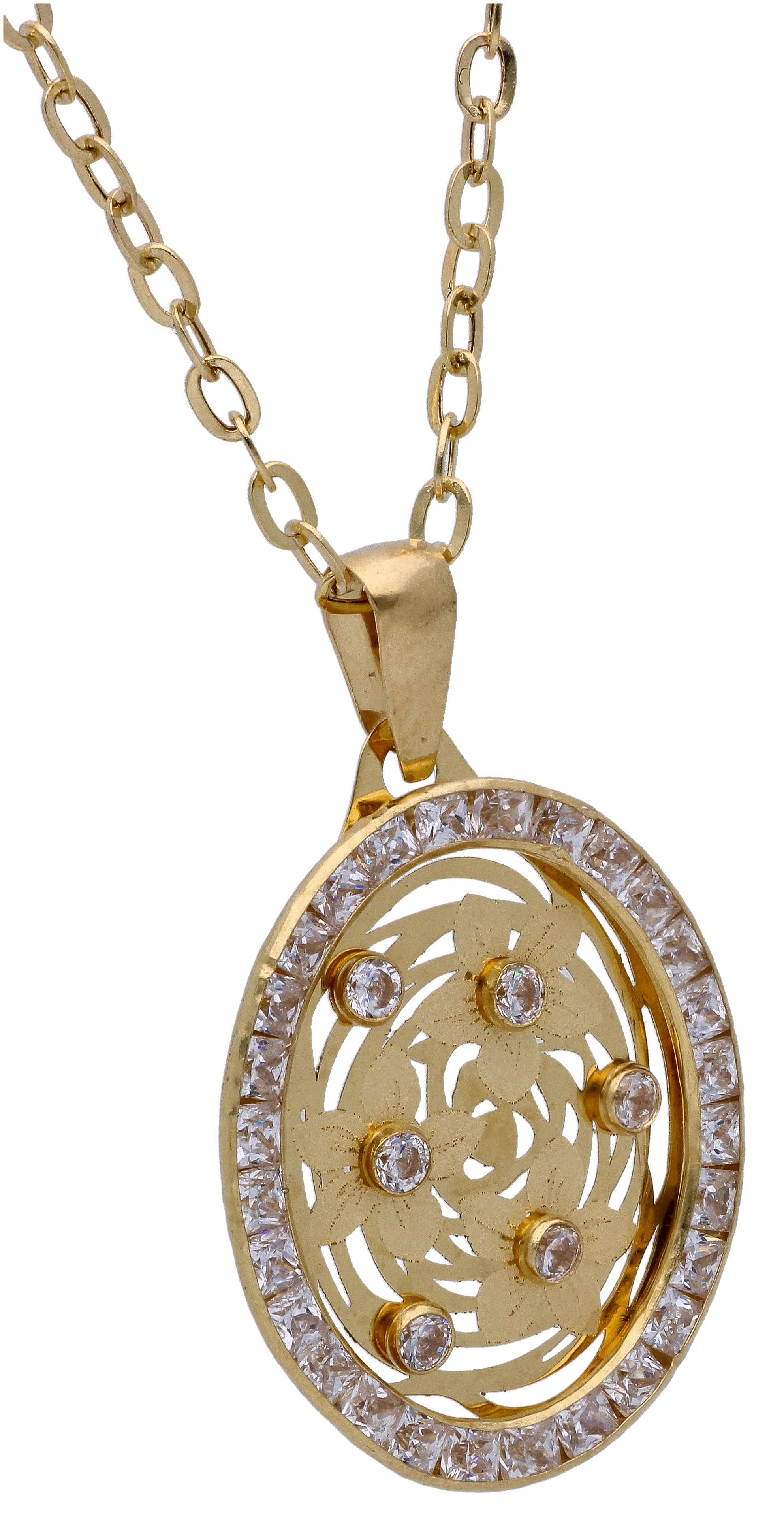 Gold Necklace (Chain with Zircon Gold Pendant) 18KT - FKJNKL18KU6298 - Image 2