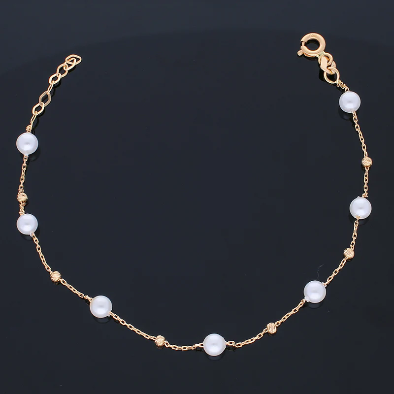 Gold Pearls Bracelet 21KT - FKJBRL21KU1012 - Image 2