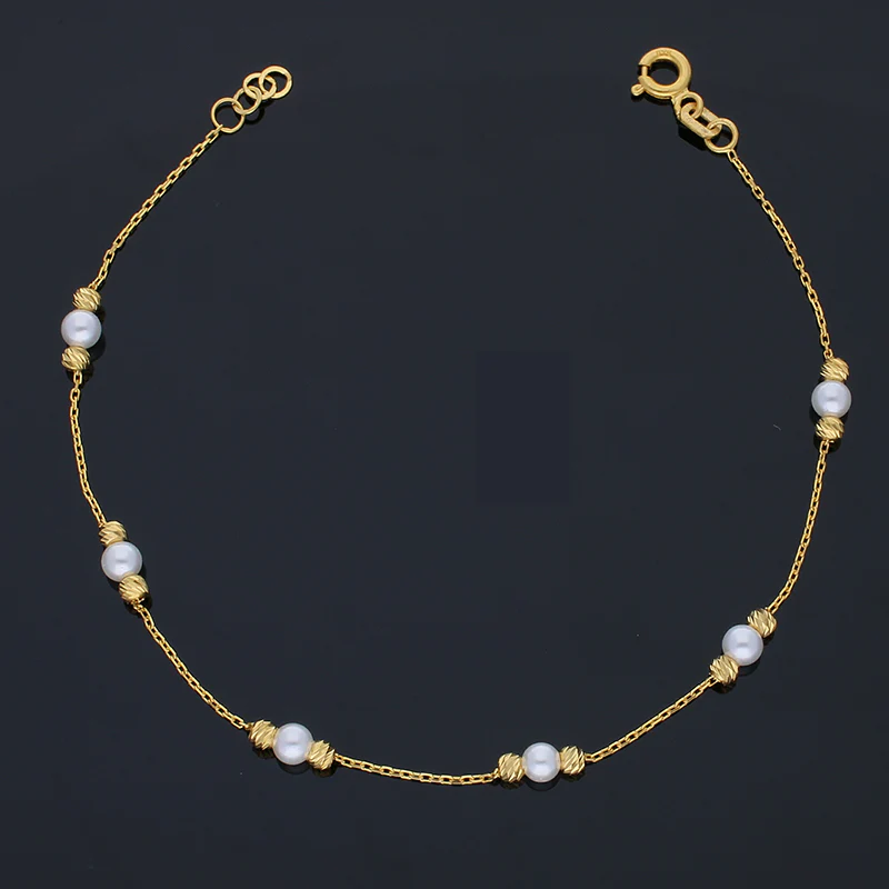 Gold Pearls Bracelet 21KT - FKJBRL21KU1013 - Image 2
