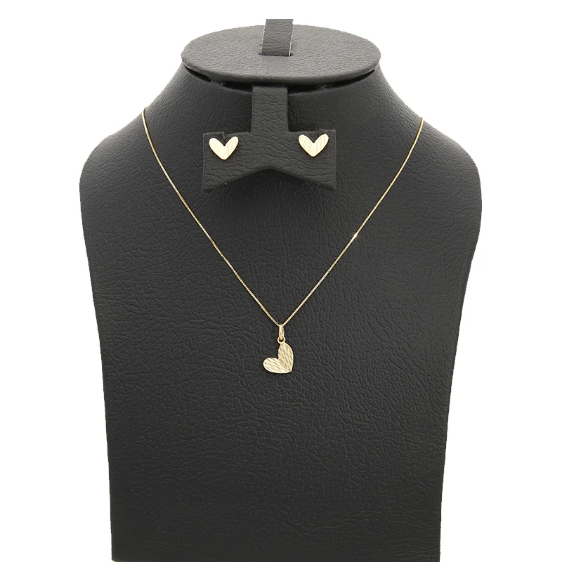 Gold Heart Pendant Set (Necklace and Earrings) 18KT - FKJNKLST18K2244 - Image 7
