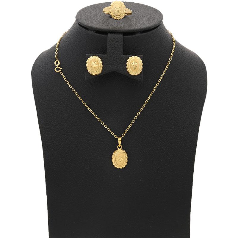 Gold Pendant Set (Necklace, Earrings and Ring) 18KT - FKJNKLST18K2127 - Image 7