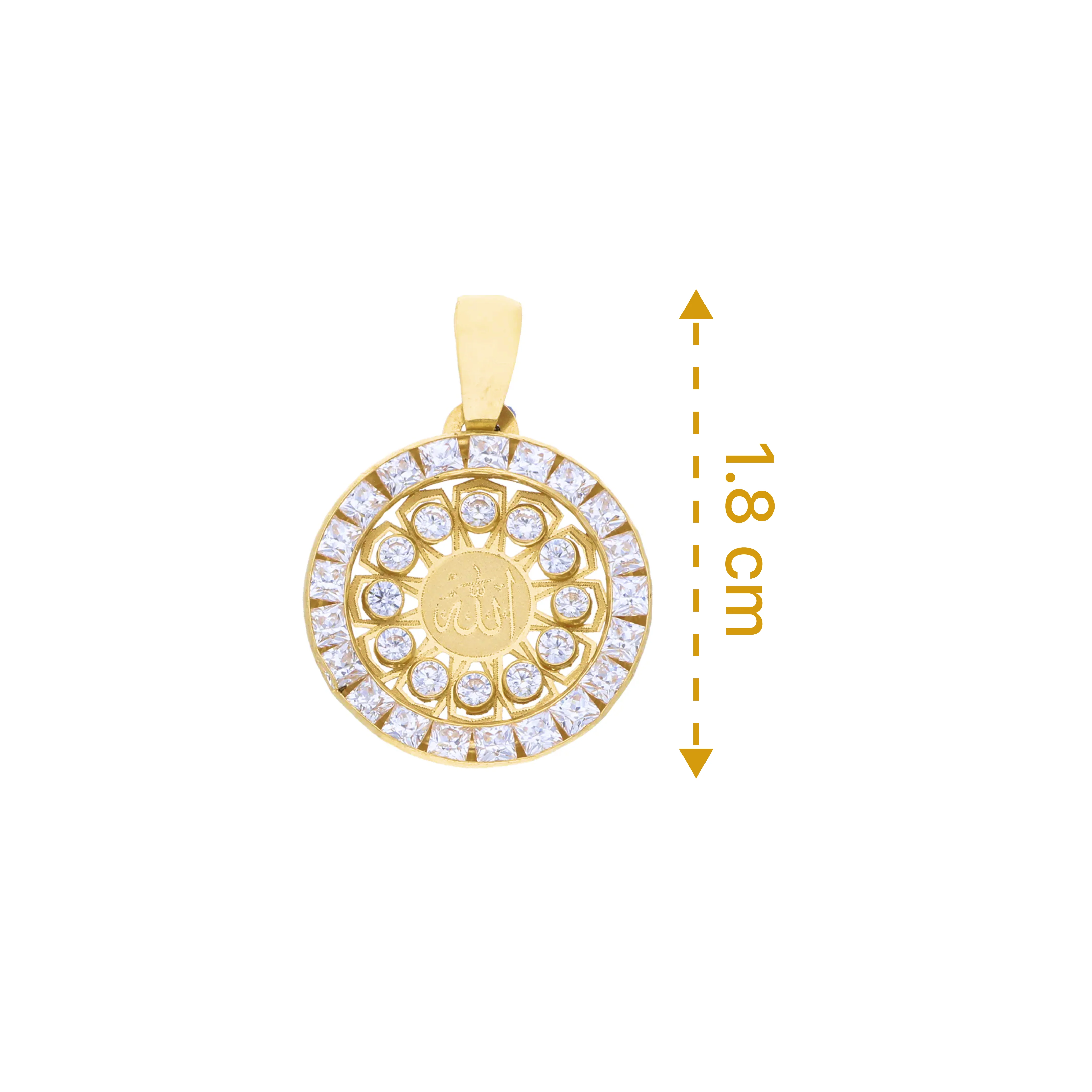 Gold Round Shaped Allah Pendant 18KT - FKJPND18KU1073 - Image 2