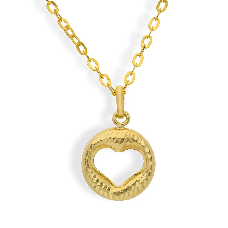 Gold Round Shaped Heart Pendant Set (Necklace, Earrings and Ring) 18KT - FKJNKLST18K2161 - Image 2