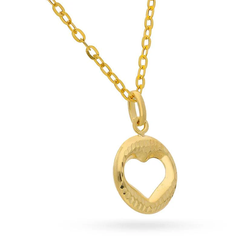Gold Round Shaped Heart Pendant Set (Necklace, Earrings and Ring) 18KT - FKJNKLST18K2161 - Image 3