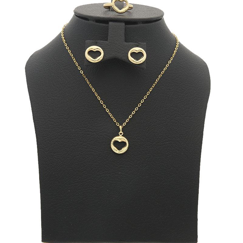 Gold Round Shaped Heart Pendant Set (Necklace, Earrings and Ring) 18KT - FKJNKLST18K2161 - Image 7