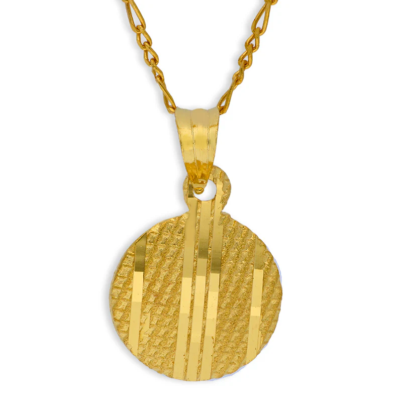 Gold Round Shaped Pendant Set (Necklace and Earrings) 21KT - FKJNKLST21KU6070 - Image 2