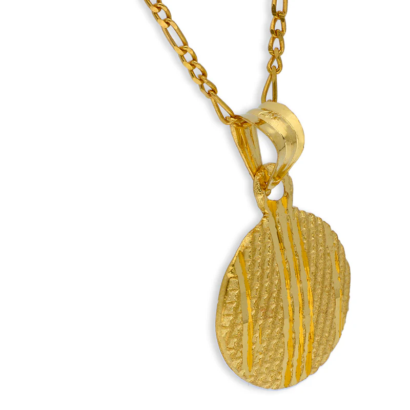 Gold Round Shaped Pendant Set (Necklace and Earrings) 21KT - FKJNKLST21KU6070 - Image 3