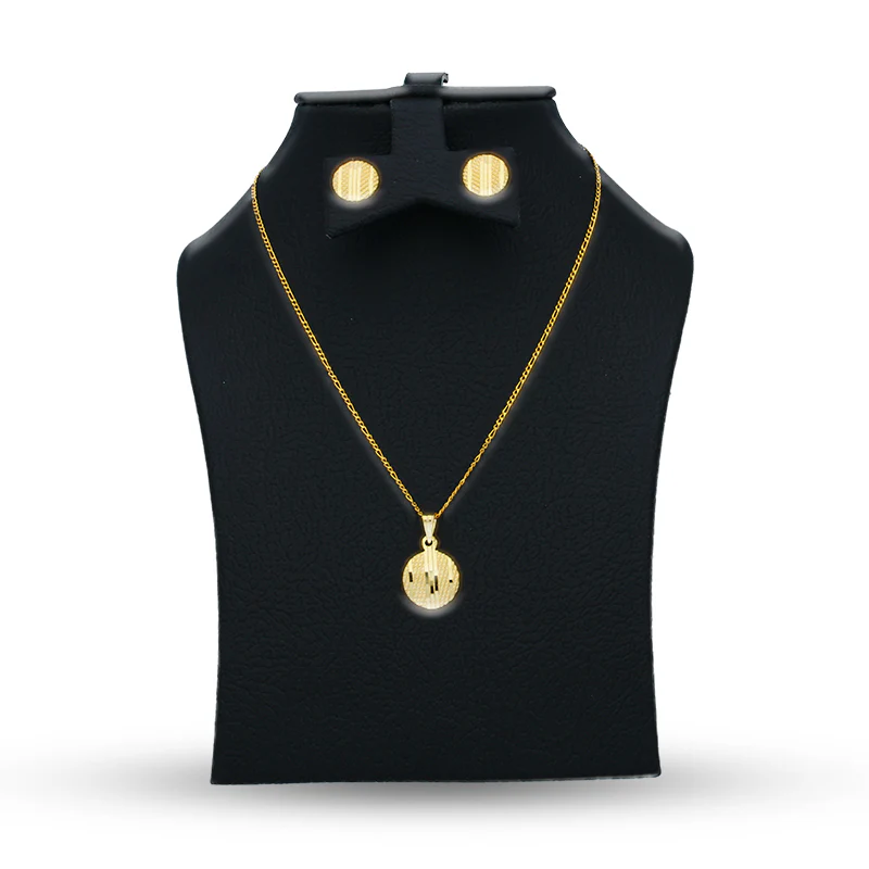 Gold Round Shaped Pendant Set (Necklace and Earrings) 21KT - FKJNKLST21KU6070 - Image 5