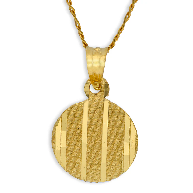 Gold Round Shaped Pendant Set (Necklace and Earrings) 21KT - FKJNKLST21KU6071 - Image 2