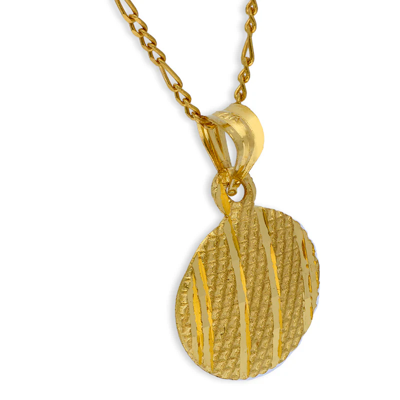 Gold Round Shaped Pendant Set (Necklace and Earrings) 21KT - FKJNKLST21KU6071 - Image 3