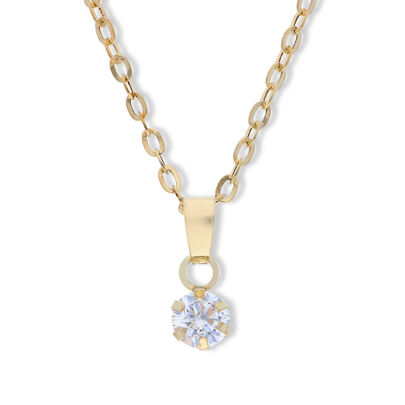 Gold Round Shaped Solitaire Pendant Set (Necklace and Earrings) 18KT - FKJNKLST18KU2035 - Image 2