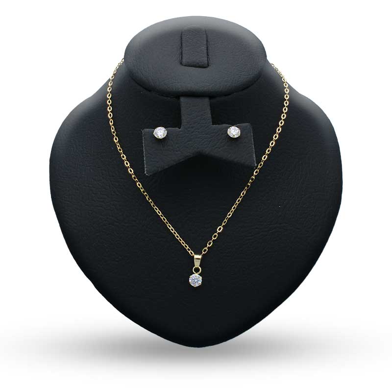 Gold Round Shaped Solitaire Pendant Set (Necklace and Earrings) 18KT - FKJNKLST18KU2035 - Image 5