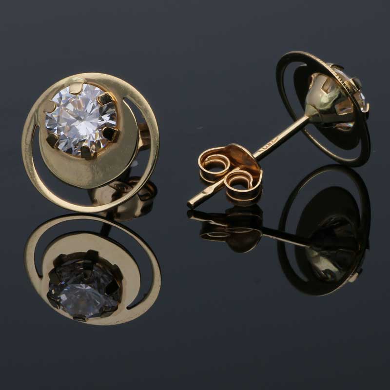 Gold Round Shaped Solitaire Stud Earrings 18KT - FKJERN18KU3084 - Image 3