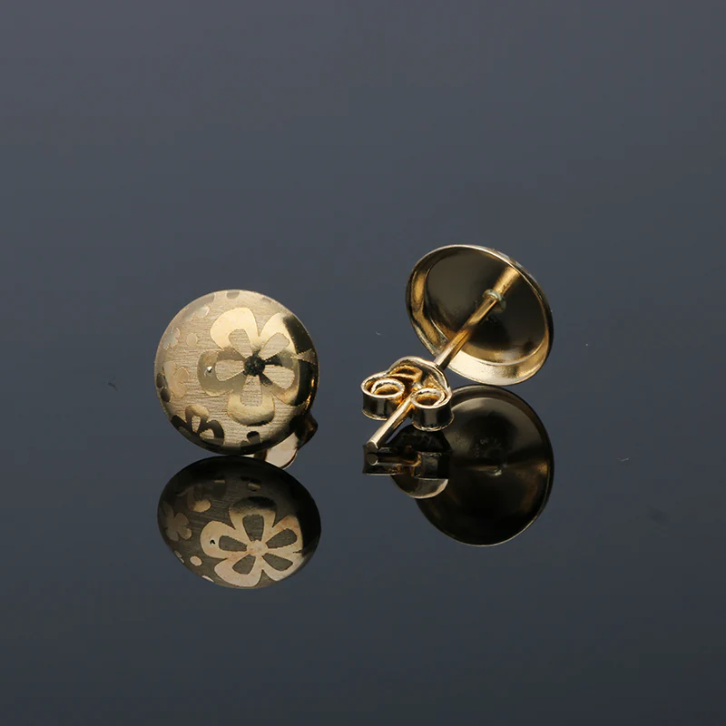 Gold Round Shaped Stud Earrings 18KT - FKJERN18KU3047 - Image 2