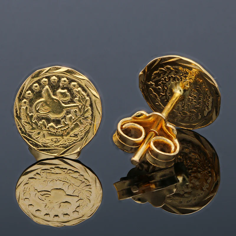 Gold Round Shaped Stud Earrings 21KT - FKJERN21KU6015 - Image 3
