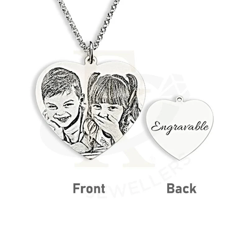Gold & Silver Engraved Heart Photo Necklace - FKJNKLU2603