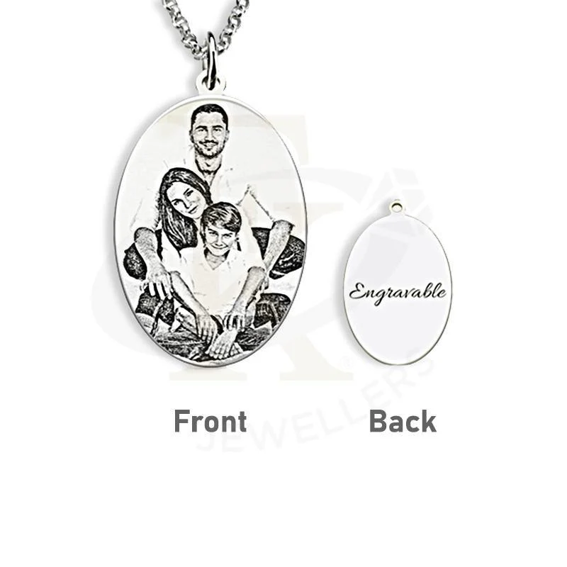 Gold & Silver Oval Shaped Photo Engraved Necklace - FKJNKLU2611