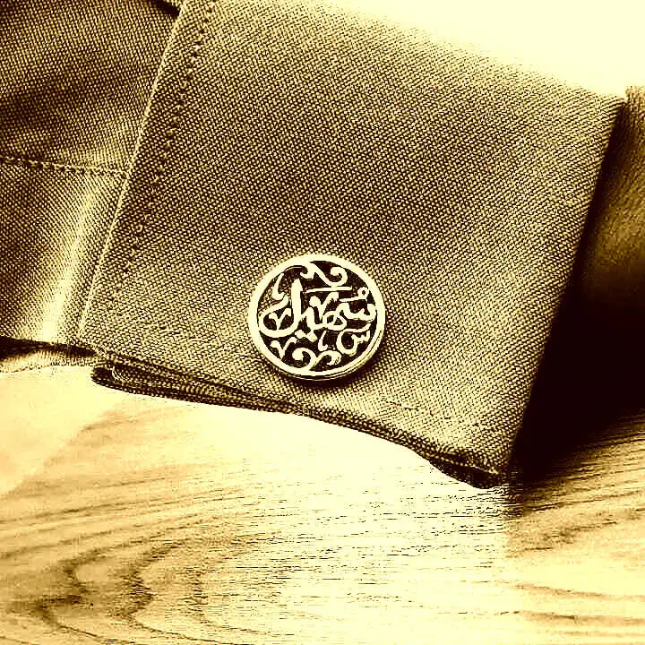 Gold & Silver Personalized Arabic Name Calligraphy Cufflinks - FKJCFLU6276 - Image 2