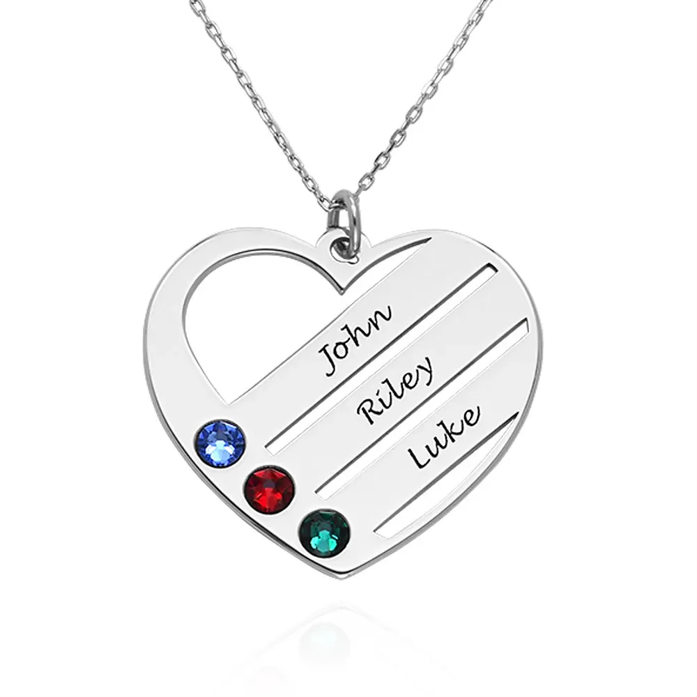Gold & Silver Personalized Birthstone Heart with Engraved Names Necklace - FKJNKLU6155 - Image 3