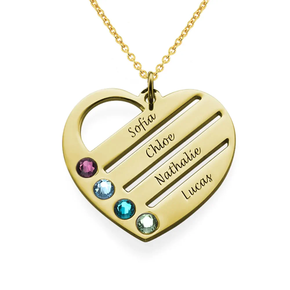 Gold & Silver Personalized Birthstone Heart with Engraved Names Necklace - FKJNKLU6155 - Image 4