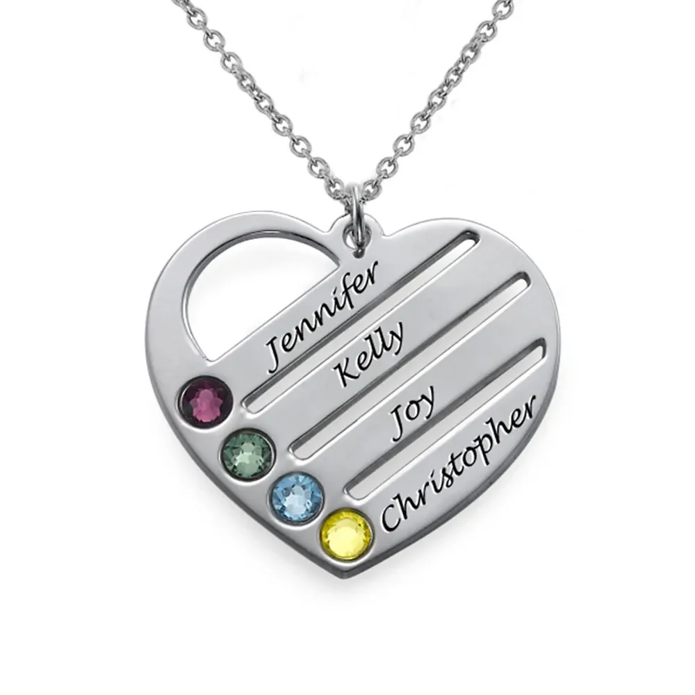 Gold & Silver Personalized Birthstone Heart with Engraved Names Necklace - FKJNKLU6155 - Image 5