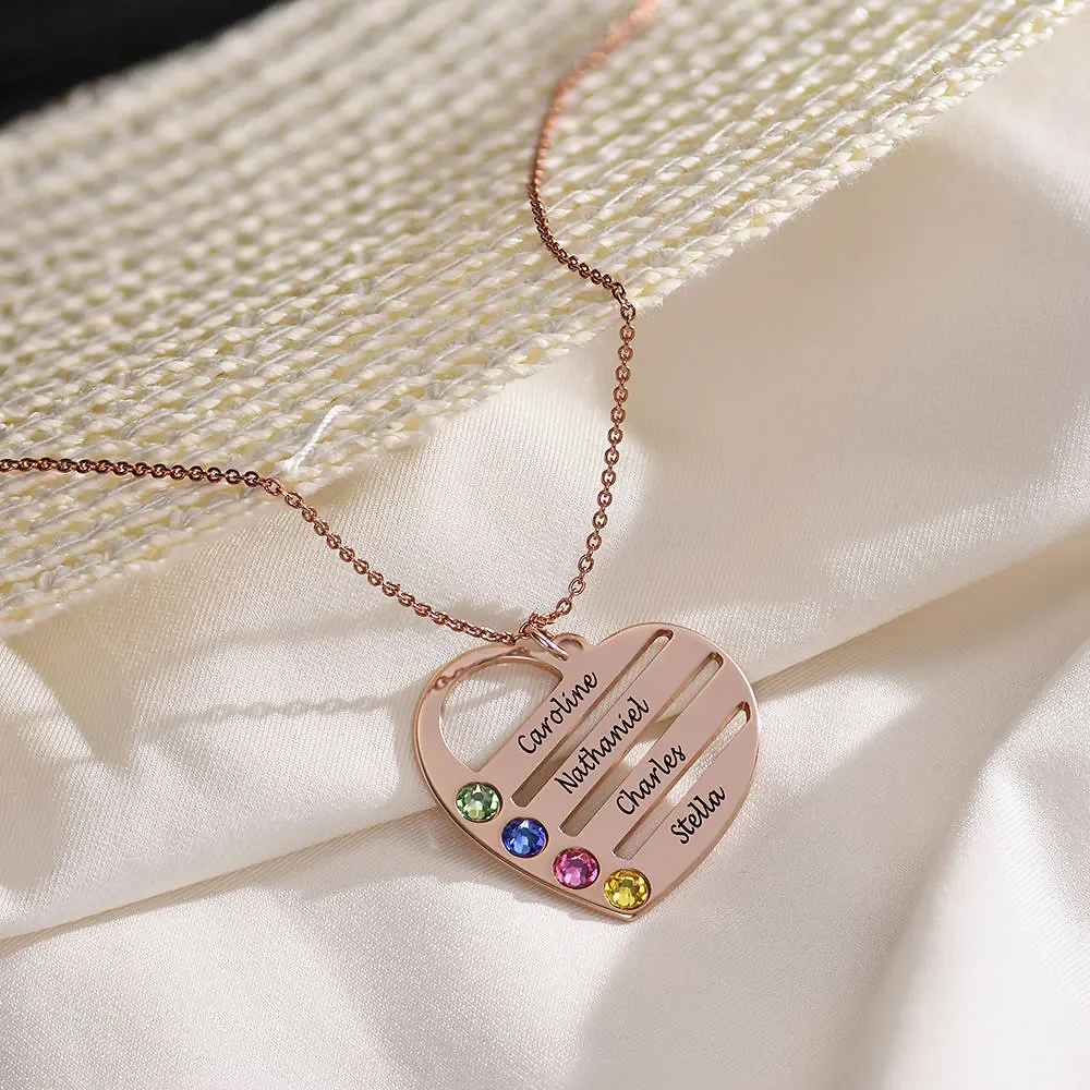 Gold & Silver Personalized Birthstone Heart with Engraved Names Necklace - FKJNKLU6155 - Image 6