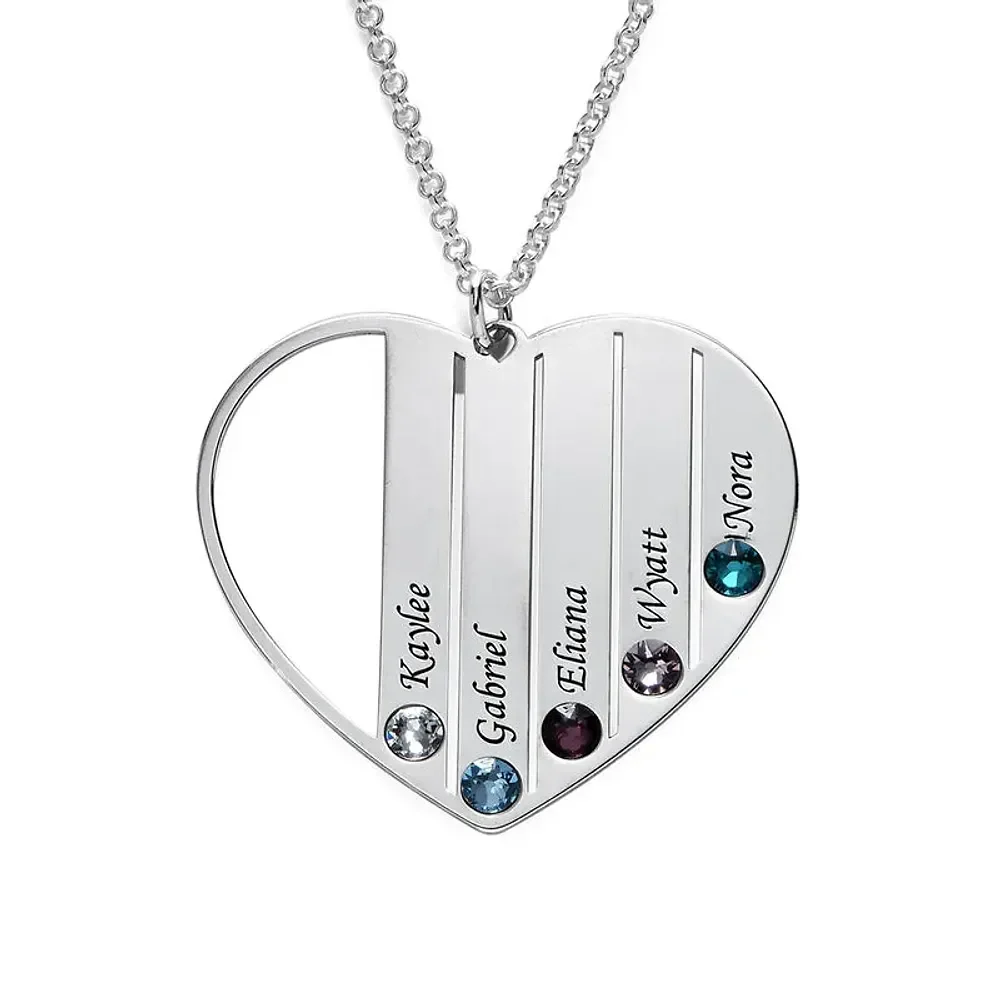 Gold & Silver Personalized Birthstone Heart with Engraved Names Necklace - FKJNKLU6159 - Image 2