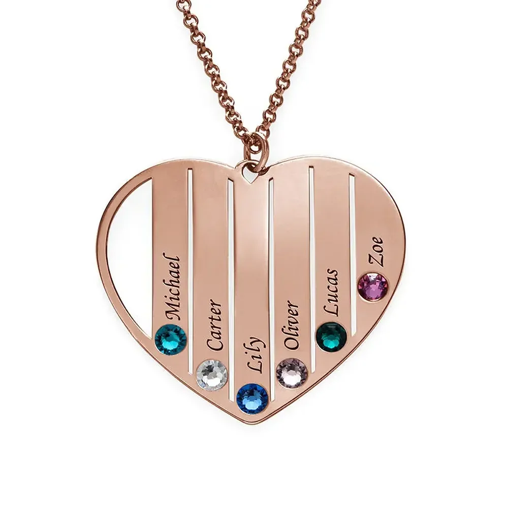Gold & Silver Personalized Birthstone Heart with Engraved Names Necklace - FKJNKLU6159 - Image 3