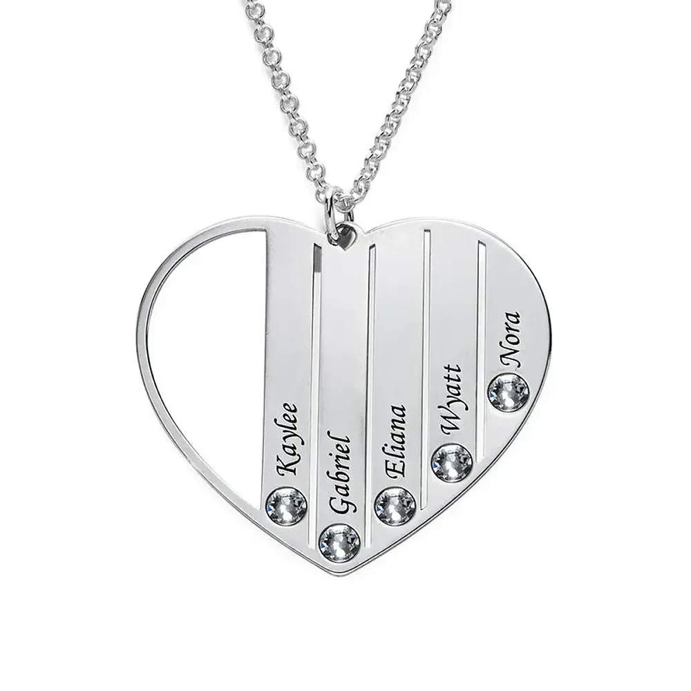 Gold & Silver Personalized Birthstone Heart with Engraved Names Necklace - FKJNKLU6159 - Image 4