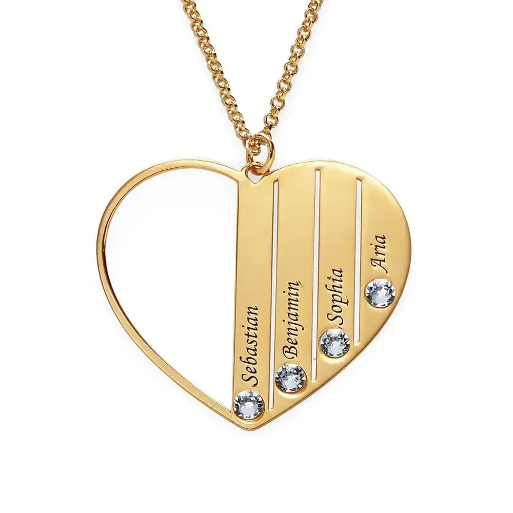 Gold & Silver Personalized Birthstone Heart with Engraved Names Necklace - FKJNKLU6159 - Image 7