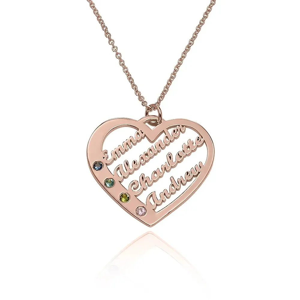 Gold & Silver Personalized Birthstone Heart with Names Necklace - FKJNKLU6160 - Image 7