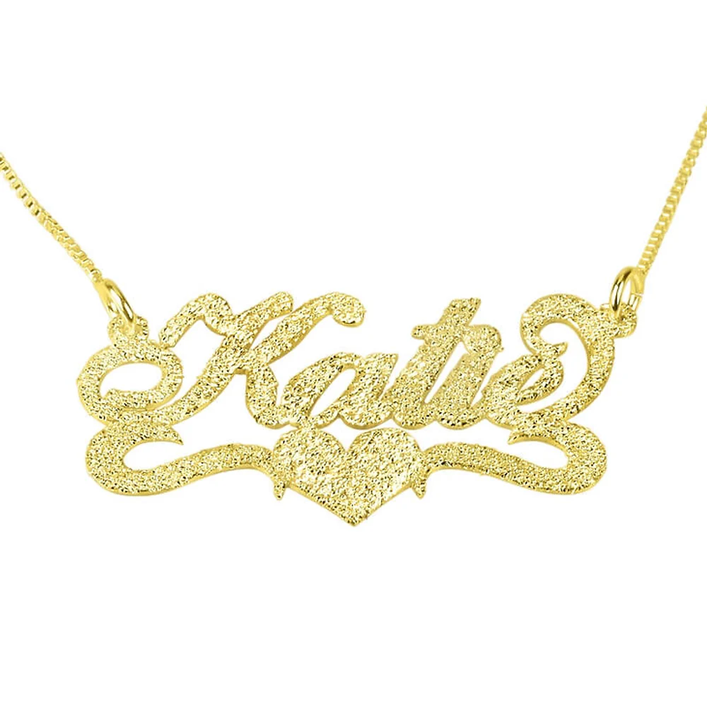 Gold & Silver Personalized Brushed Name with Heart Necklace - FKJNKLU6173 - Image 2