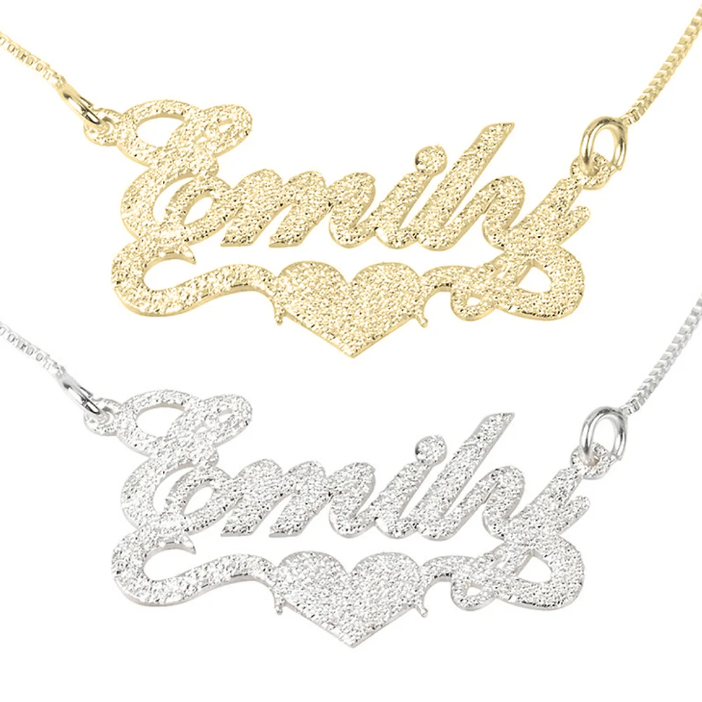 Gold & Silver Personalized Brushed Name with Heart Necklace - FKJNKLU6173 - Image 5