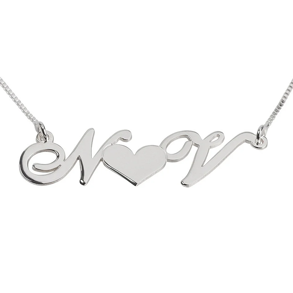 Gold & Silver Personalized Couple Initials Necklace With Heart - FKJNKLU6199 - Image 2