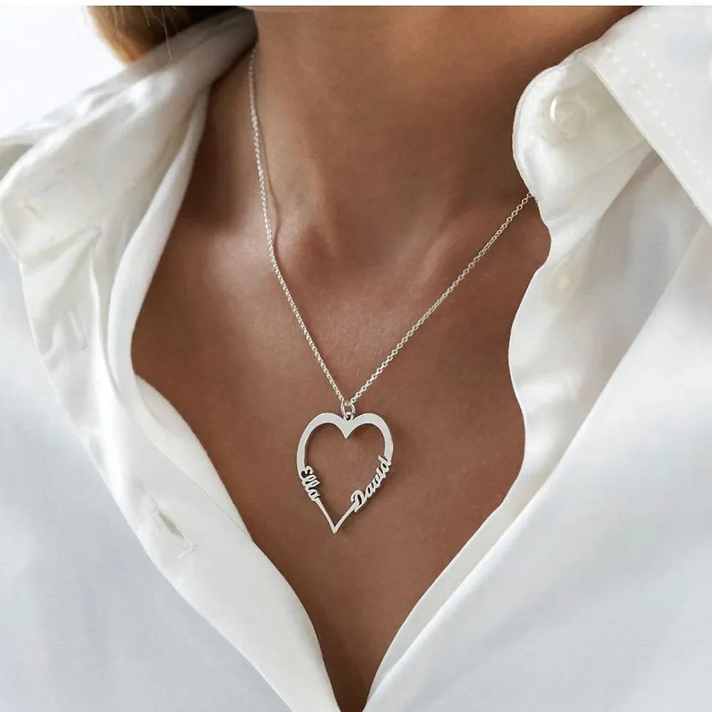 Gold & Silver Personalized Couple Name Heart Necklace - FKJNKLU6154 - Image 2