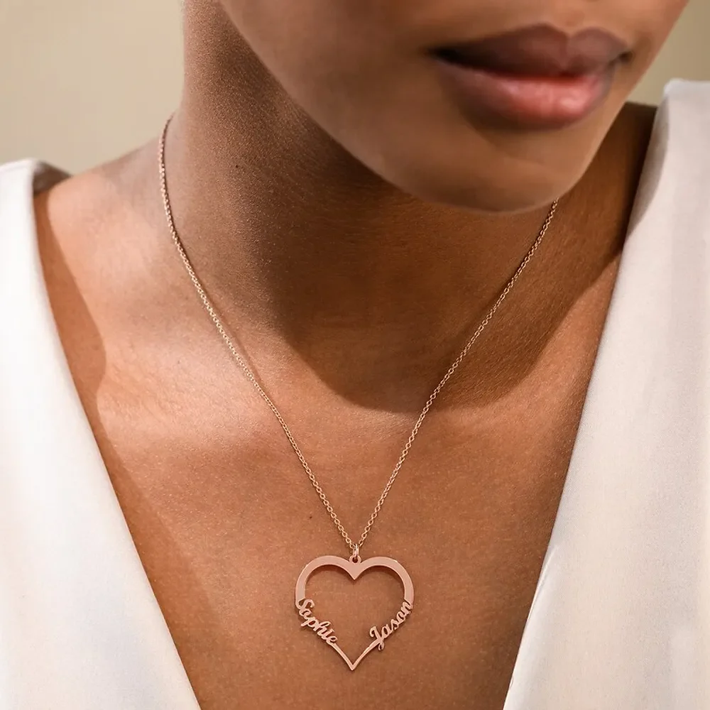Gold & Silver Personalized Couple Name Heart Necklace - FKJNKLU6154 - Image 7