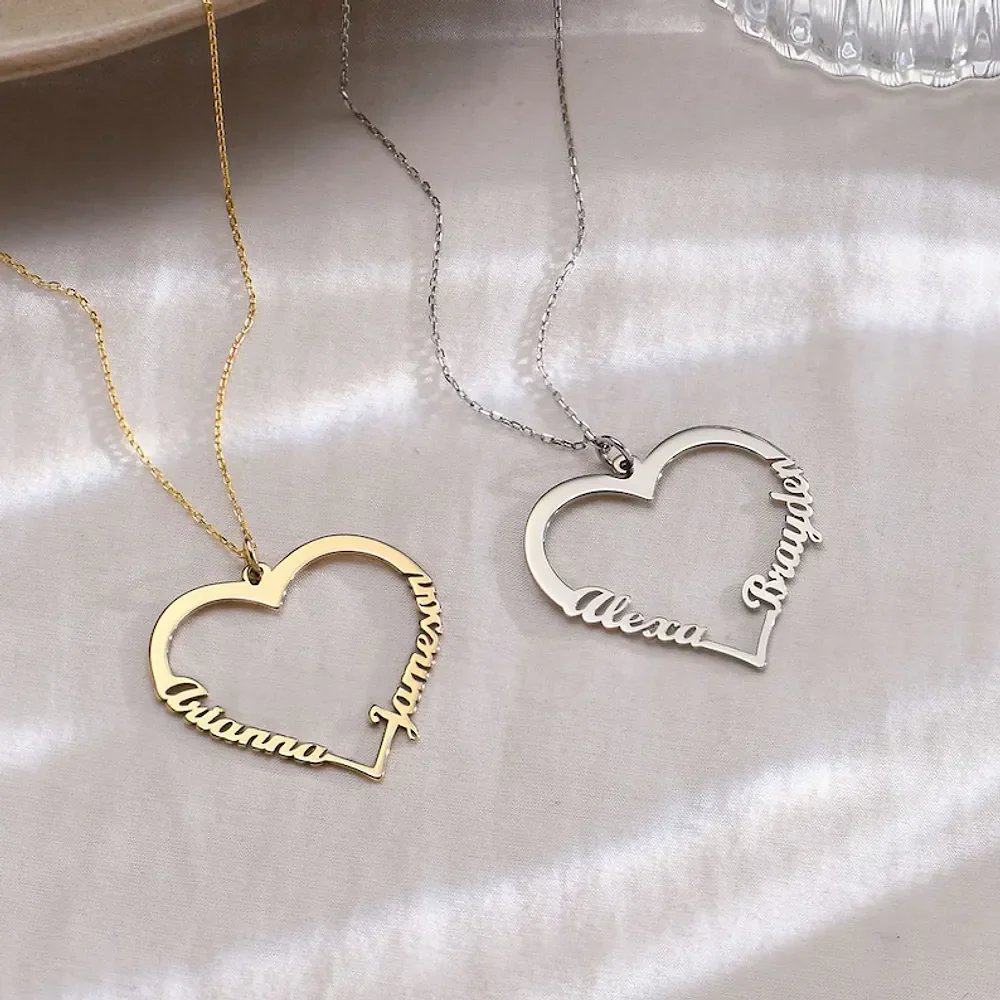 Gold & Silver Personalized Couple Name Heart Necklace - FKJNKLU6154 - Image 9