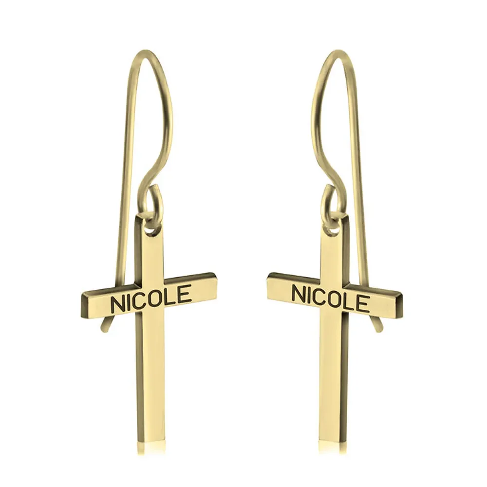 Gold & Silver Personalized Cross Name Earrings - FKJERNU6251