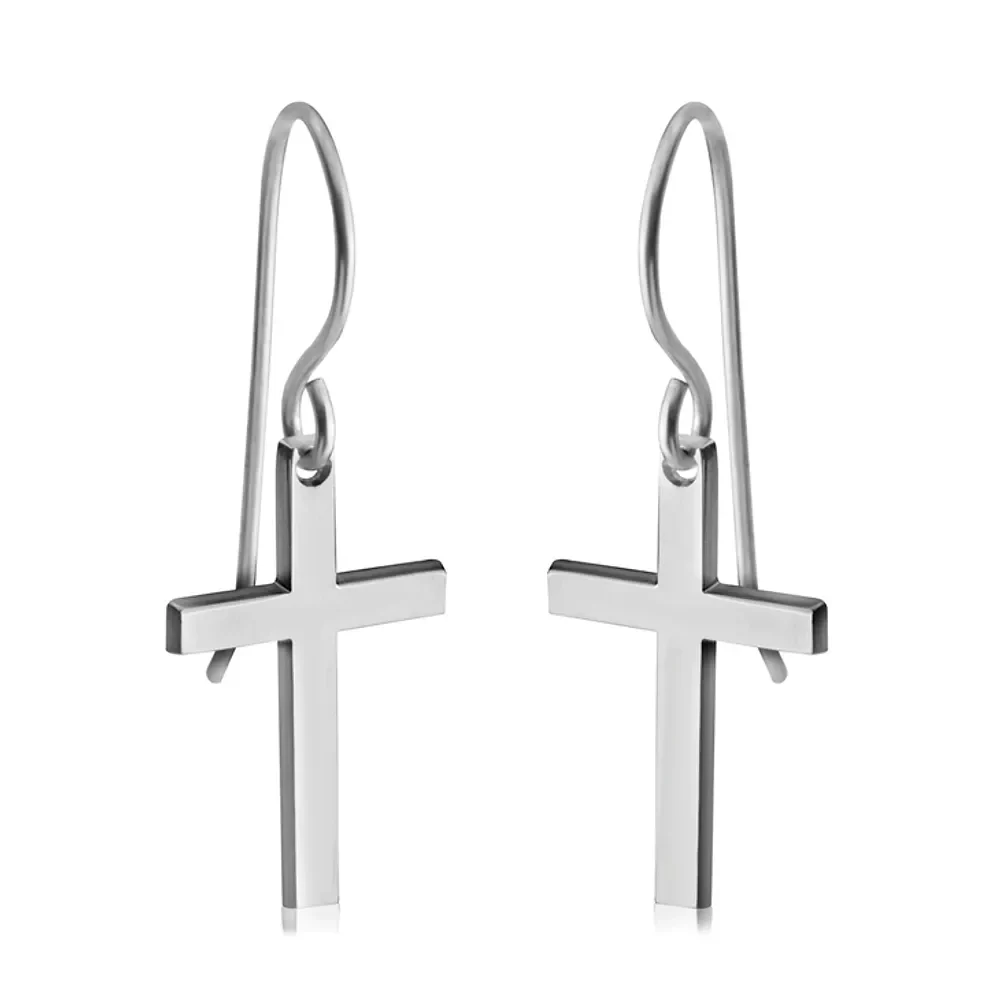 Gold & Silver Personalized Cross Name Earrings - FKJERNU6251 - Image 4