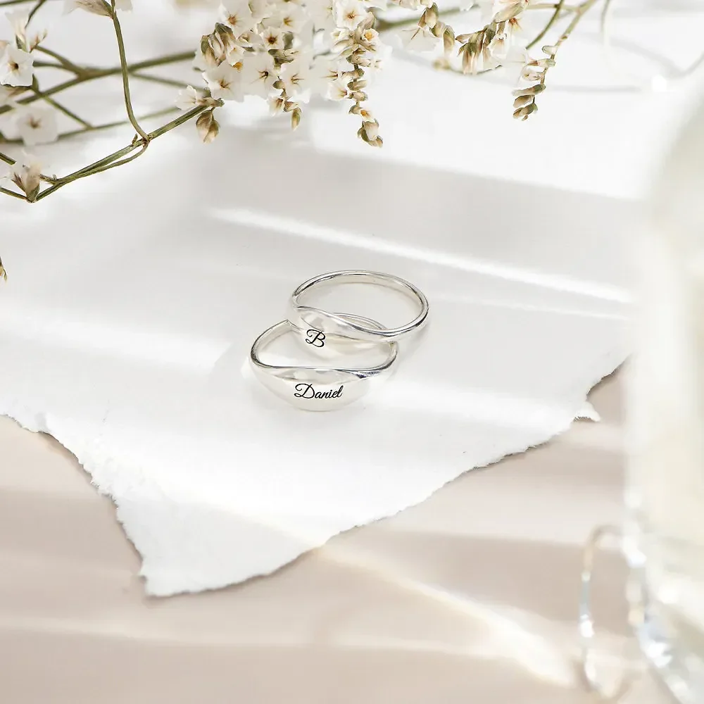 Gold & Silver Personalized Custom Engraved Signet Ring - FKJRNU6223 - Image 2