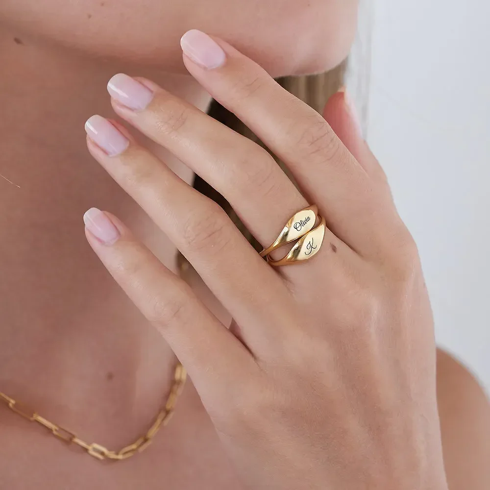 Gold & Silver Personalized Custom Engraved Signet Ring - FKJRNU6223 - Image 5
