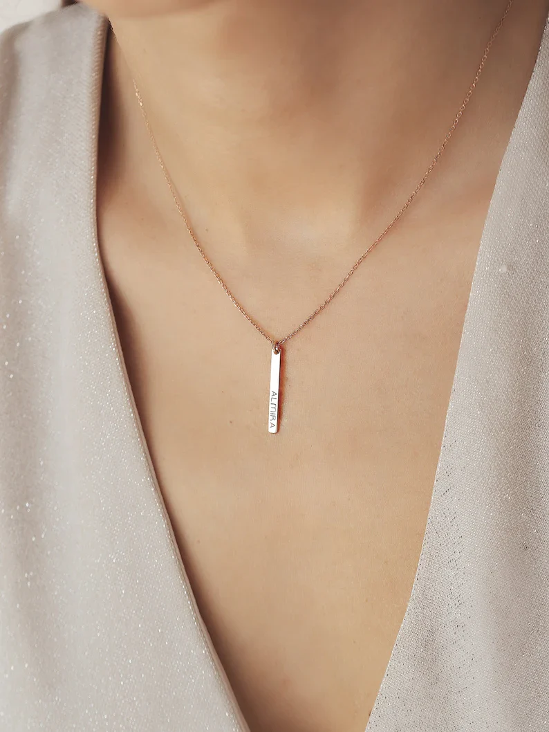 Gold & Silver Personalized Dainty Bar Necklace - FKJNKLU6183 - Image 3