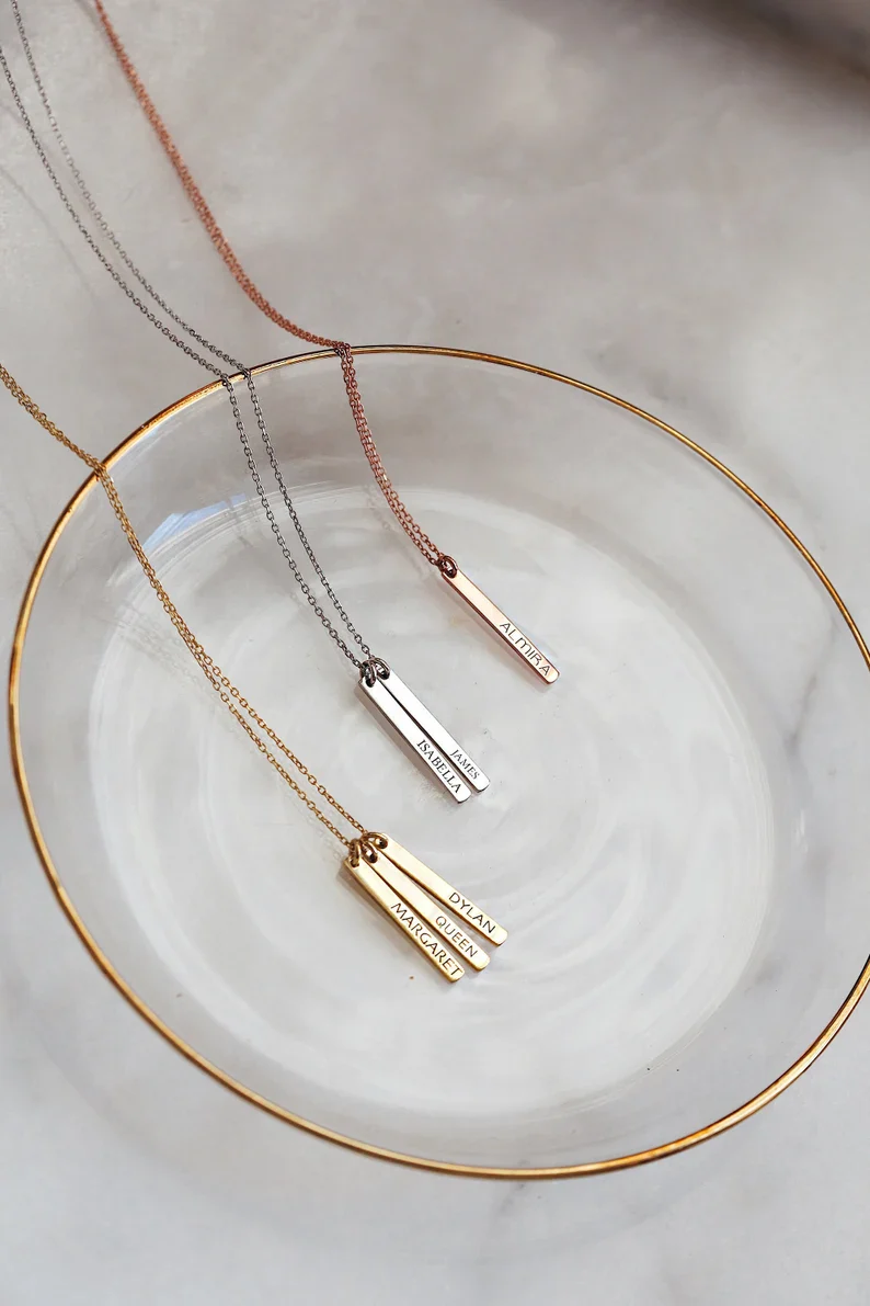 Gold & Silver Personalized Dainty Bar Necklace - FKJNKLU6183 - Image 5