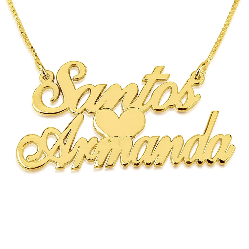 Gold & Silver Personalized Double Name with Heart Necklace - FKJNKLU6172 - Image 2